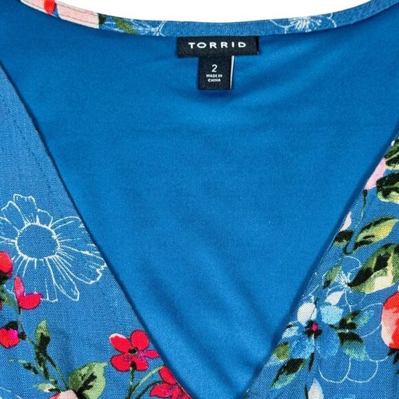 Torrid Floral Tank Blouse Sz.2 2XL Blue Sleeveless Peplum Boho Cottage Feminine - Picture 7 of 16